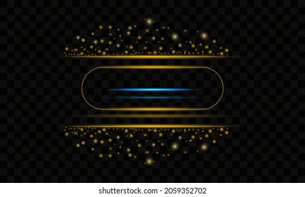 Golden frame shining rectangle light effect vector banner template. isolated on black transparent background.