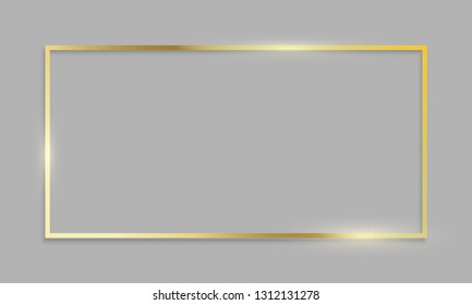 Golden frame shiny border on transparent background. Vector realistic gold texture frame