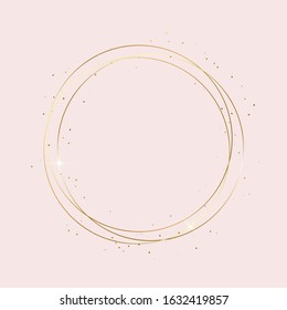Golden Frame with Sparkles on Pink Background. Vector Round Frame. Shining Circle Banner. Magic Square Frame. Golden Luxury Realistic Square Border