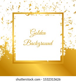 Golden frame and spots of paint isolated on white background. Design for greeting card, banner, invitation, cover brochures, flyers.