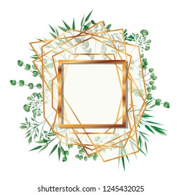 golden frame square with foliage isolated icon