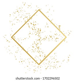 Golden frame. Square - rhombus. Dots circles. Isolated vector object on white background. White background.