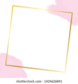 Golden frame template design. Digital watercolor in vector. Wedding decoration template for print and web. Pastel color brush strokes. Abstract ink burst illustration. Vintage and retro style design.