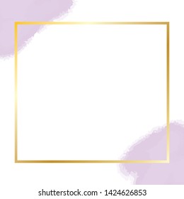 Golden frame template design. Digital watercolor in vector. Wedding decoration template for print and web. Pastel color brush strokes. Abstract ink burst illustration. Vintage and retro style design.