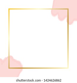 Golden frame template design. Digital watercolor in vector. Wedding decoration template for print and web. Pastel color brush strokes. Abstract ink burst illustration. Vintage and retro style design.