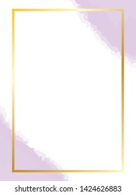 Golden frame template design. Digital watercolor in vector. Wedding decoration template for print and web. Pastel color brush strokes. Abstract ink burst illustration. Vintage and retro style design.
