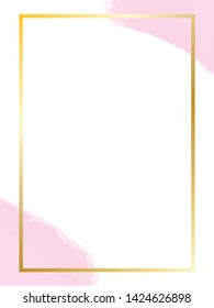 Golden frame template design. Digital watercolor in vector. Wedding decoration template for print and web. Pastel color brush strokes. Abstract ink burst illustration. Vintage and retro style design.