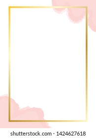 Golden frame template design. Digital watercolor in vector. Wedding decoration template for print and web. Pastel color brush strokes. Abstract ink burst illustration. Vintage and retro style design.