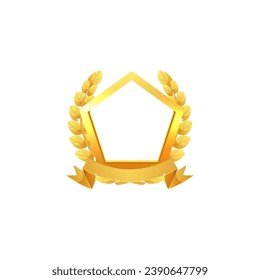 Golden frame template with gradient effect and ribbon, 3D realistic vector illustration isolated on white background. Shiny gold frame of award win and glory.