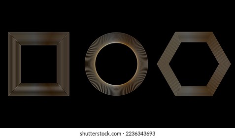 Golden frame template set for pictures and photos. Isolated vector.