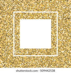 Golden frame for text. Gold texture background. Vector shimmer glitter. Glamour concept for vip invitation, greeting card, branding, sale voucher. Glittering vibrant effect. Yellow, brown, white
