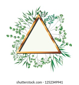 golden frame triangle with foliage isolated icon
