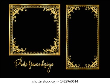 Golden frame vector frame with black background