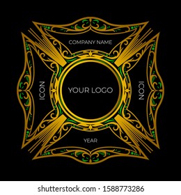 Golden frame vector design element, vintage logo template