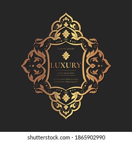 Golden frame with vector ornament. Elegant, classic elements. Can be used for jewelry, beauty and fashion industry. Great for logo, emblem, background or any desired idea.