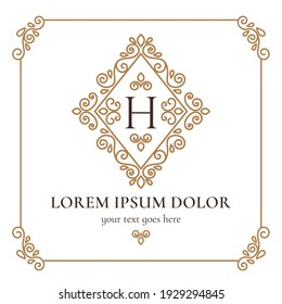 Golden frame with vector ornament on a white background. Elegant, classic elements. Can be used for jewelry, beauty and fashion industry. Great for logo, emblem, or any desired idea.