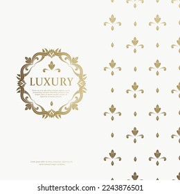 Goldener Rahmen mit Vektorgrafik auf weißem Hintergrund. Elegante, klassische Elemente. Kann für Schmuck-, Beauty- und Modebranche verwendet werden. Ideal für Logo, Emblem oder jede gewünschte Idee.