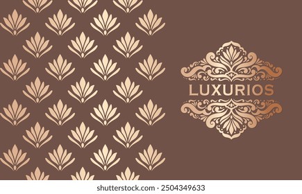 Marco dorado con adorno de Vector sobre un fondo marrón. Elementos elegantes y clásicos. Se puede utilizar para la industria de la joyería, la belleza y la moda. Ideal para el logotipo, emblema o cualquier idea deseada.