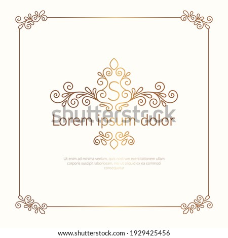 Golden frame with vector ornament on a white background. Elegant, classic elements. Can be used for jewelry, beauty and fashion industry. Great for logo, emblem, or any desired idea.