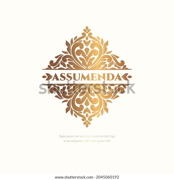 Golden frame\
with vector ornament on a white background. Elegant, classic\
elements. Can be used for jewelry, beauty and fashion industry.\
Great for logo, emblem, or any desired\
idea.