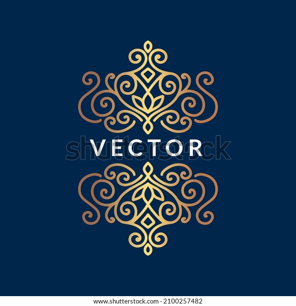 Golden frame\
with vector ornament on a black background. Elegant, classic\
elements. Can be used for jewelry, beauty and fashion industry.\
Great for logo, emblem, or any desired\
idea.