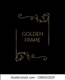 golden frame. Vector frame and vignette for design template. Element in Victorian style. Golden border. Ornate decor for invitations, greeting cards, certificate, thank you message.