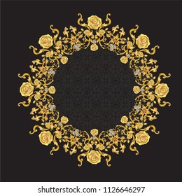 Golden frame with vintage Victorian floral designs elements 