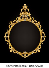 Golden frame with vintage Victorian metal. Elements and diamonds, vector, illustration 