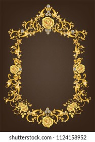 Golden frame with vintage Victorian metal elements and gold roses​