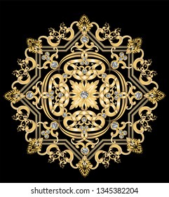 Golden frame with vintage Victorian metal elements on black background​