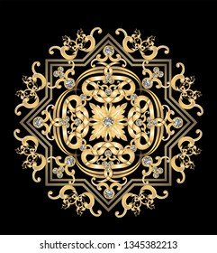 Golden frame with vintage Victorian metal elements on black background​