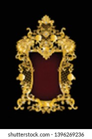 Golden frame with vintage Victorian metal elements and gold lion head on black background​