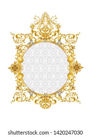 Golden frame with vintage Victorian metal elements on white background​