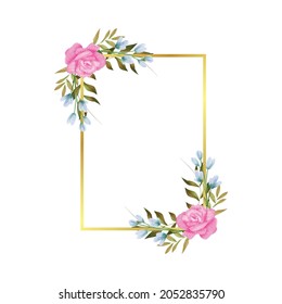 Golden frame with watercolor cherry blossoms