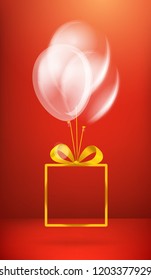 Marco dorado con globos blancos. Espacio de copia vectorial