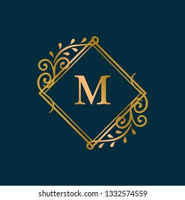 Golden framed vintage logo vector