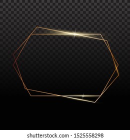 Golden frames. Gold geometrical polyhedron, art deco style for wedding invitation, luxury templates