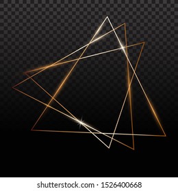 Golden Frames. Gold Geometrical Polyhedron, Art Deco Style For Wedding Invitation, Luxury Templates