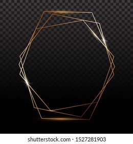 Golden frames. Gold geometrical polyhedron, art deco style for wedding invitation, luxury templates
