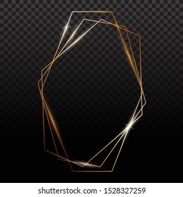 Golden frames. Gold geometrical polyhedron, art deco style for wedding invitation, luxury templates