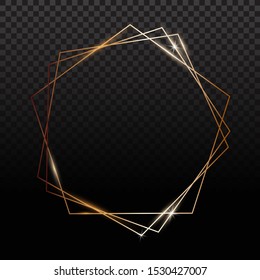 Golden frames. Gold geometrical polyhedron, art deco style for wedding invitation, luxury templates