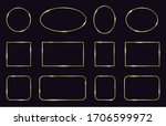 Golden frames. Modern gold geometric frames, elegant gold glowing borders. Decorative, modern lines frame vector isolated icons set. Square and oval shape, wedding template frame illustration