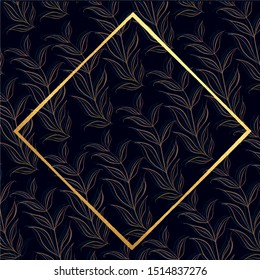 Golden frames on black background with low saturated flower background.Sophisticated template for invitations.