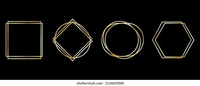 Golden frames on a black background. Luxury template design. Golden frames of different shapes. Vector illustration. stock image. 
