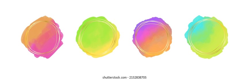 Golden frames set with abstract watercolor blots on the background. Vector background