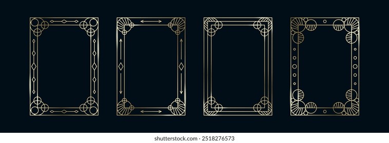 Goldene Rahmen. Dünne Linie Gold Grenzen Luxus Minimalist Collection. Premium Vektor Messing Umriss Geometrische Rechtecke. Lineare dekorative Tarotbanner mit schwarzem Hintergrund. Einzeln