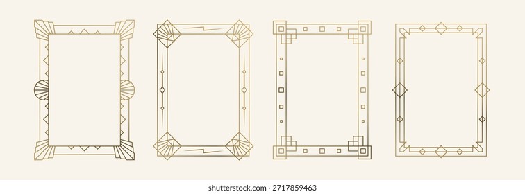 Golden Frames Set. Thin Line Gold Borders Luxury Minimalist Collection. Premium Vector Brass Outline Geometric Rectangles. Linear Decorative Tarot Banners with Light Background Isolated