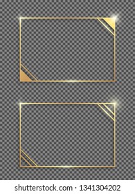 Golden frames with shadows and highlights isolated on a transparent background. Set of shining vintage frames. Eps 10