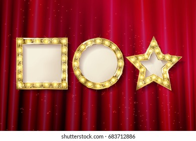 golden frames of star, circle, square. vector set eps10