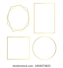 Golden frames of various shapes, set. Design for greeting cards, wedding invitations, banners, posters, flyers, birthday, festivals, new year posters.